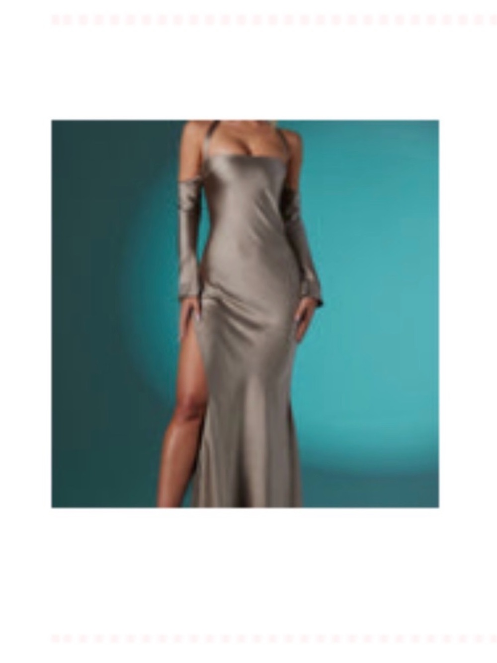 Long Sleeve Halter Neck Maxi with High Slit Dress In Taupe